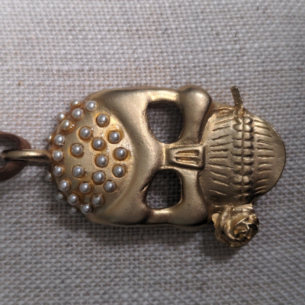 New Gold Plated Skull Pendant Necklace,  26" Deerskin Cord, Whimseygoth, Unique